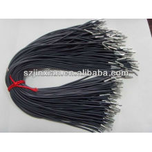 Black elastic cord with metal tips on end